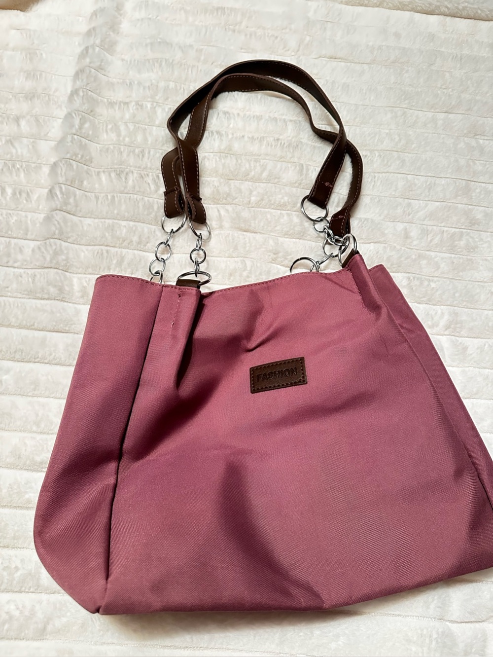 Fashionable Pink Tote with Brown Handles